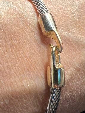 Cable Bracelet In Silver Tone Color Gold Plated Fish Hook Clasp